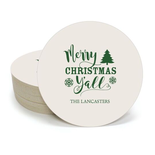 Merry Christmas Y'all Round Coasters